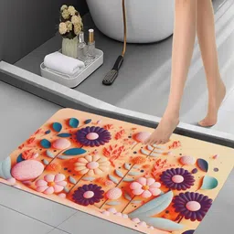 Aura Peach-Coloured Printed Anti Slip Bath Rug-5