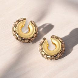 SOHI Gold-Plated Stones Studded Ear Cuff Earrings-image-15