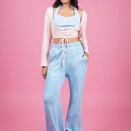 THE BEHRUZ THEORY Halter Neck Crop Top With Coat & Palazzos-image-76