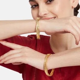 ATIBELLE Set Of 2 Gold-Plated Leaf Shaped Textured Bangles image 3