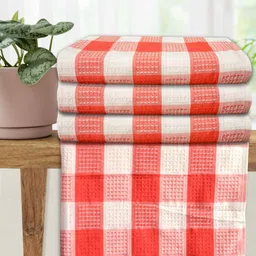 Athom Living Red & White 4 Pcs Printed Cotton 210 GSM Bath Towel-14