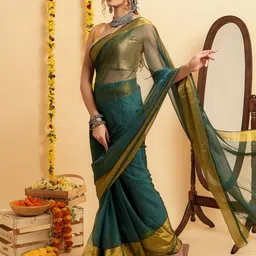 TEEJH Zari Poly Chiffon Saree-7