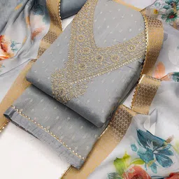 Riti Floral Embroidered Sequinned Chanderi Silk Unstitched Dress Material-image-30