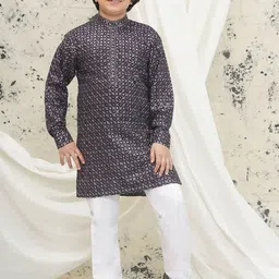 Aj DEZInES Boys Floral Embroidered Regular Sequinned Kurta with Pyjamas-21