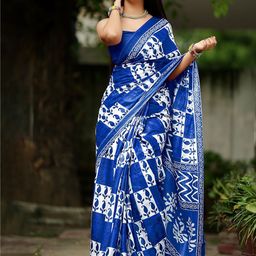 HERE&NOW Ethnic Motifs Printed Pure Cotton Bhagalpuri Saree-image-80