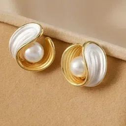 M55 Gold-Plated Pearls Beaded Contemporary Studs-image-40