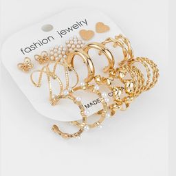 DressBerry Set of 9 Gold-Plated Alloy Kundan Diamond Shaped Earrings-picture-43