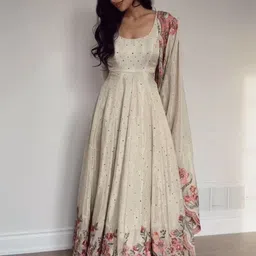 PAYAL CREATION Floral Embroidered Georgette Fit & Flare Maxi Dress-image-7