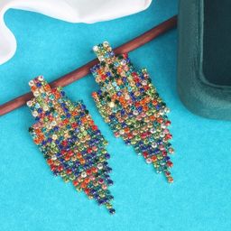 StyleCast Gold Plated Rhinestone Studded Contemporary Tasselled Drop Earrings-image-35