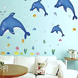 INDIAN ROYALS Blue & Green Dolphin Fish Printed Self-Adhesive & Durable Wall Sticker-picture-20