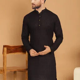 TREEMODA Men Solid Embroidered Festive Cotton Straight Kurtas-image-24