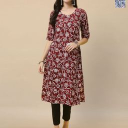 HERE&NOW Women Ethnic Motifs Printed Crepe Kurta-image-81