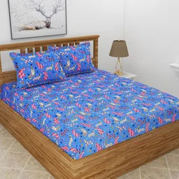 MORADO Blue Cartoon Characters Printed Wool 210 TC Queen Bedsheet Set 2.28 m x 2.54 m-picture-17