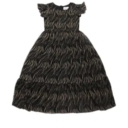 YOUNG BIRDS Girls Abstract Print Flutter Sleeve Fit & Flare Dress-image-51