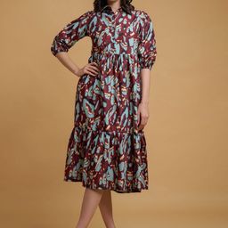 Roadster Women Abstract Printed Layered Puff Sleeves Fit and Flare Dress-image-21