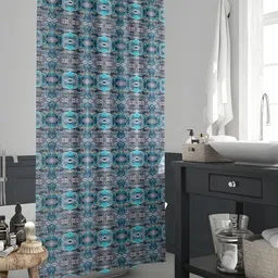 ArtzFolio Grey & Blue Printed Waterproof Shower Curtain-13