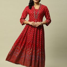 Rangriti Ethnic Motifs Print Formal A-Line Maxi Dress-image-11
