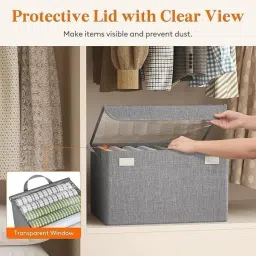 sanivya Cotton Folding Storage Box with Lid Large Clear Collapsible Stackable Storage Box Storage Basket image 3