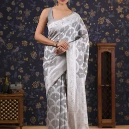 House of Pataudi Woven Design Pure Linen Banarasi Saree-image-53