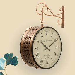 vedas Anvi Brown & White Metal Double Sided Wall Clock-47