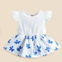 Netra Creation Girls Floral Print Flutter Sleeve Fit & Flare Dress-image-36