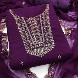 HERE&NOW Floral Embroidered Zari Georgette Unstitched Dress Material-image-43