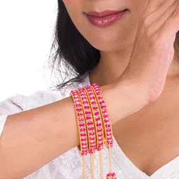 Mamon Creations Set Of 4 Gold-Plated & Purple Alloy Bangles-picture-25