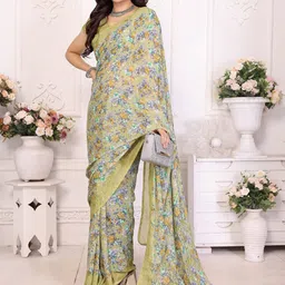 KALINI Floral Poly Georgette Half and Half Saree-image-94
