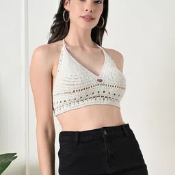 Da Intimo Cotton Halter Neck Bralette Crochet Crop Top-33