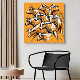 999Store Orange & White 1 Piece Wood Birds and Animals Wall Paintings-6