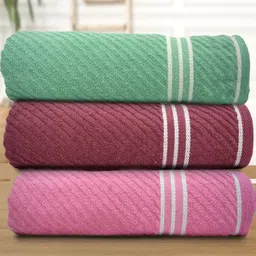 Myntra Elegant Homes Green & Mauve 3 Pieces Striped Cotton 400 GSM Bath Towels-image-40