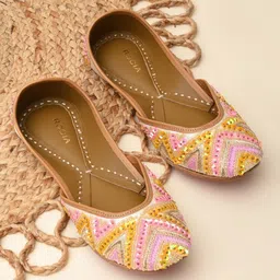 Rocia Women Leather Ethnic Embellished Mojaris Flats-image-47