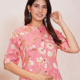 MomsBae Floral Printed Band Collar Maternity Pure Cotton A-Line Kurta-image-32