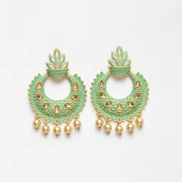 Anouk Gold Plated Cubic Zirconia Studded Crescent Shaped Chandbalis image 2