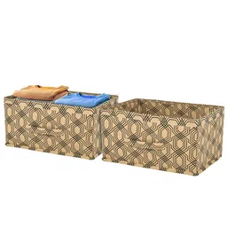Kuber Industries Brown 2 Pieces Printed Non-Woven Wardrobe Storage Organisers With Handle-53