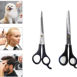 Stainless Steel Professional Salon Barber Hair Cutting & Thinning Scissors Hairdressing Styling Tool Including Beard Care. (Combo Scissor) Scissors (Set of 2, Black) Scissors-3