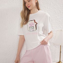 Trendyol Women Printed Pure Cotton T-shirt & Shorts Night suit-image-80