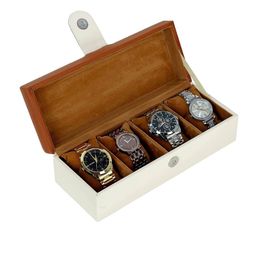 Leather World Tan Brown 4 Slots Leather Watch Box-image-56