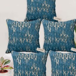 Blue Grass Blue & Grey 5 Pieces Abstract Printed Velvet Square Cushion Covers-image-91