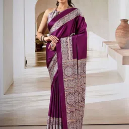 KALINI Ajrak Block Satin Block Printed Saree image 2