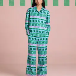 Muvazo Printed Shirt Collar Shirt With Trousers Co-Ords-image-22