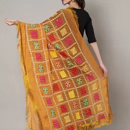 MUFFLY Checked Mirror Work Chiffon Phulkari Dupatta image 5
