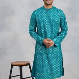 Fabindia Ethnic Motifs Printed Long Sleeves Mandarin Collar Straight Kurta-image-75