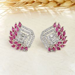 KARATCART Silver-Plated American Diamond Leaf Design Studs-image-15
