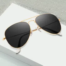 FUNGLASSES Unisex Aviator Sunglasses AVT GLAS GOLD BLACK NEW-GOLD BLACK-picture-38