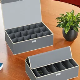 Kuber Industries Grey 6 Pieces Regular Foldable Socks Drawer Organisers-19