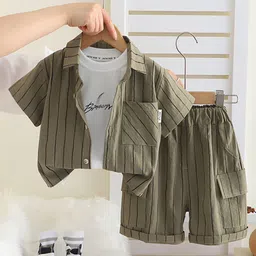 INCLUD Boys Striped Short Sleeves Shirt With T-Shirt And Cargo Shorts-image-46