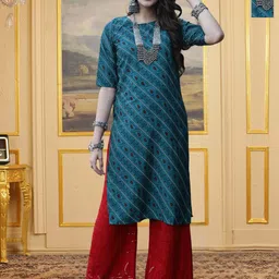 HERE&NOW Selection Of 2 Bandhani Printed Round Neck Straight Kurtas-picture-19