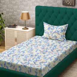 Myntra Elegant Homes White & Blue Floral Printed 300 TC Single Bedsheet Set-2.25 mX1.5 m-picture-13