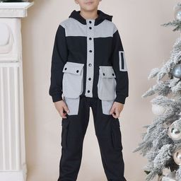 KiddoPanti Boys Colorblocked Hooded Cargo StyleTracksuit-image-7